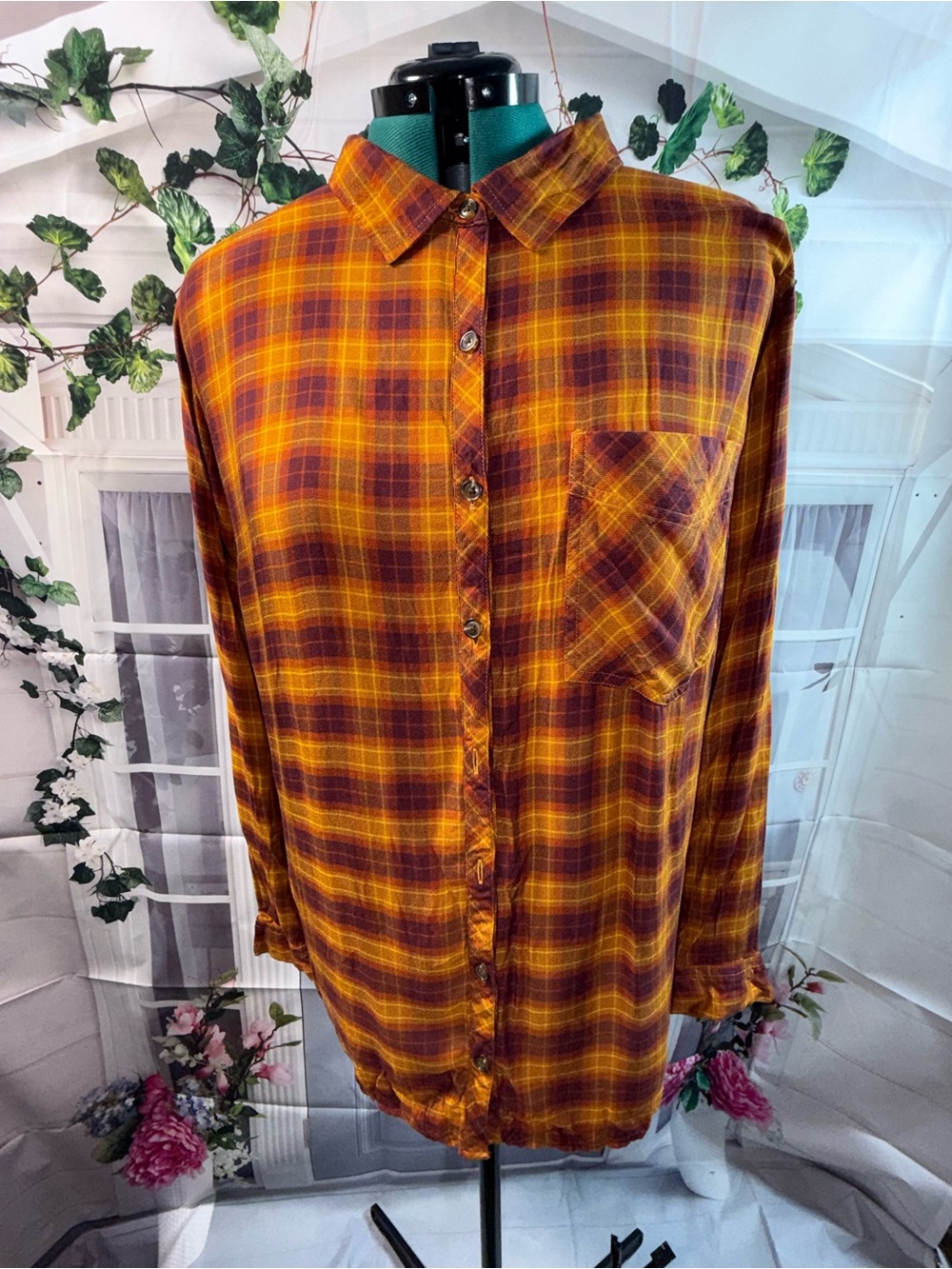 969-Terra & Sky Plaid Button-Down Shirt in Yellow & Brown